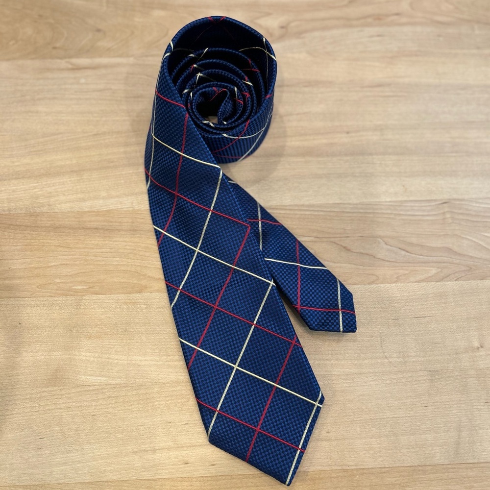 PINK Thomas Pink 100% Silk Tie, Classic Blue Plaid